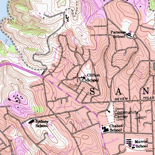Topographic Map of Redwood High School, CA