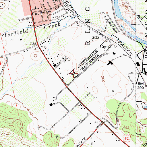 Topographic Map of Cloverdale Rancheria, CA