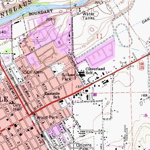 Topographic Map of Cloverland Elementary School, CA