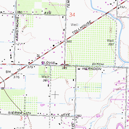 Topographic Map of Clovis Ditch, CA