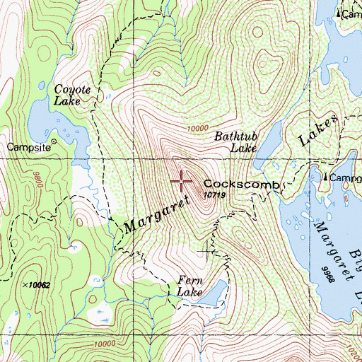Topographic Map of Cockscomb Lakes, CA