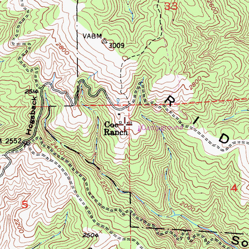 Topographic Map of Coe Ranch, CA