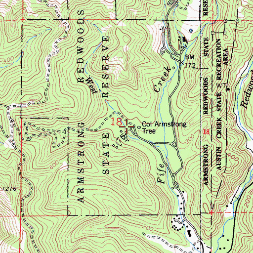 Topographic Map of Colonel Armstrong Tree, CA