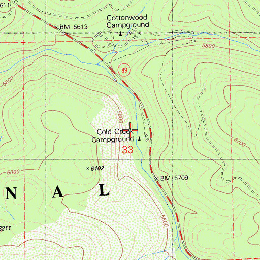 Topographic Map of Cold Creek Campground, CA