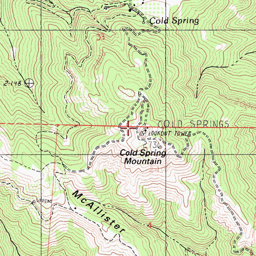 Topographic Map of Cold Spring Mountain, CA