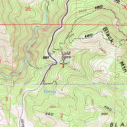 Topographic Map of Cold Springs, CA