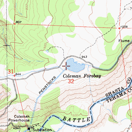Topographic Map of Coleman Forebay, CA
