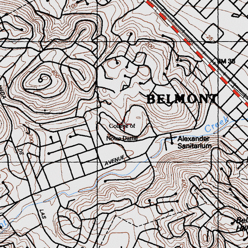 Topographic Map of Notre Dame de Namur University, CA