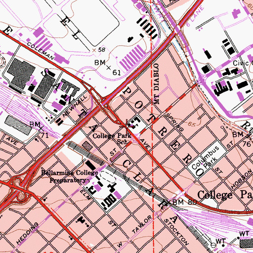 Topographic Map of College Park School, CA