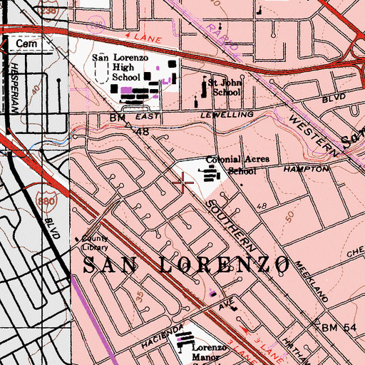 Topographic Map of Colonial Acres Elementary School, CA