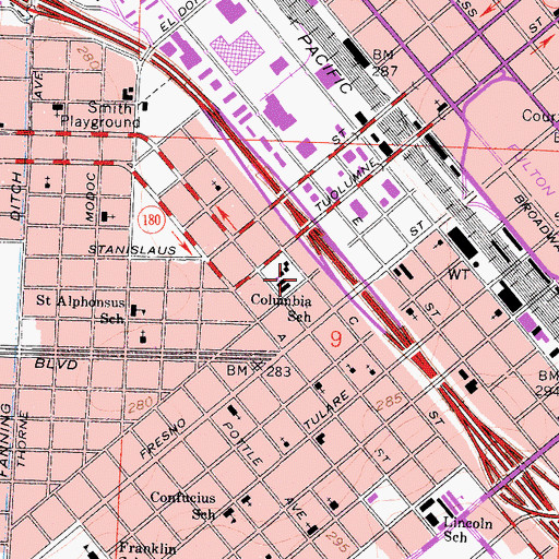 Topographic Map of Columbia Elementary School, CA