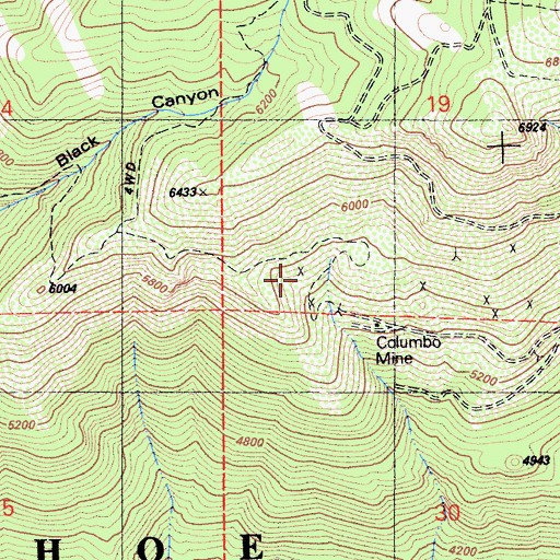 Topographic Map of Columbo Mine, CA