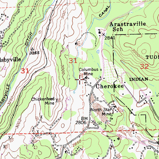 Topographic Map of Columbus Mine, CA
