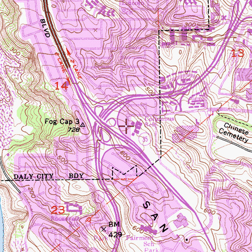 Topographic Map of Christopher Columbus Elementary School, CA