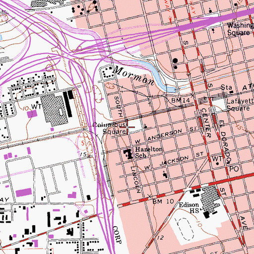 Topographic Map of Columbus Square, CA