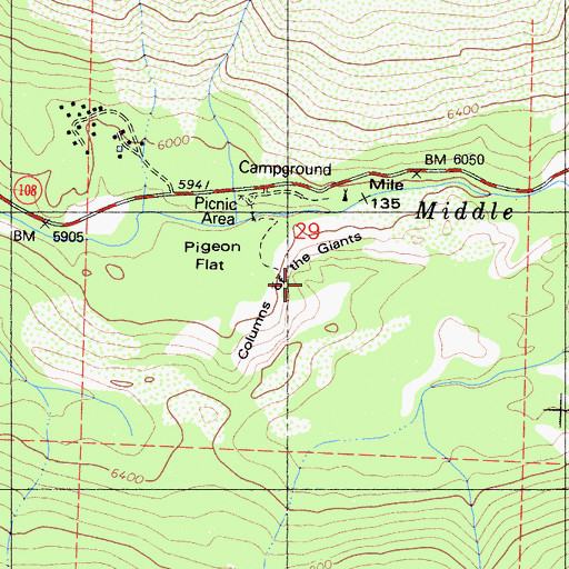 Topographic Map of Columns of the Giants, CA