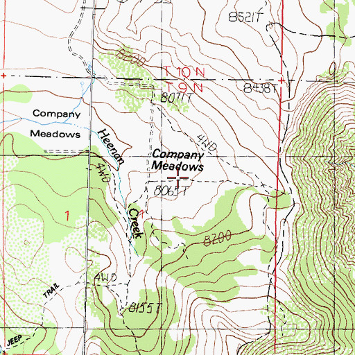 Topographic Map of Company Meadows, CA