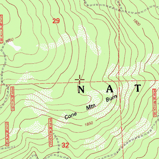 Topographic Map of Cone Mountain Burn, CA