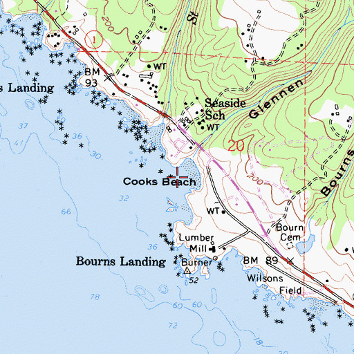 Topographic Map of Cooks Beach, CA