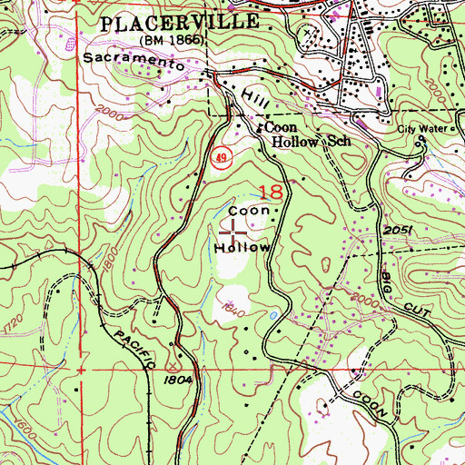 Topographic Map of Coon Hollow, CA