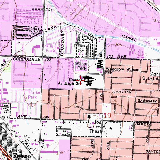 Topographic Map of Cooper Middle School, CA