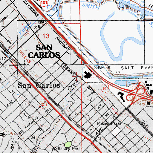 Topographic Map of Cordilleras Creek, CA