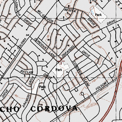 Topographic Map of Cordova Lane Elementary School, CA