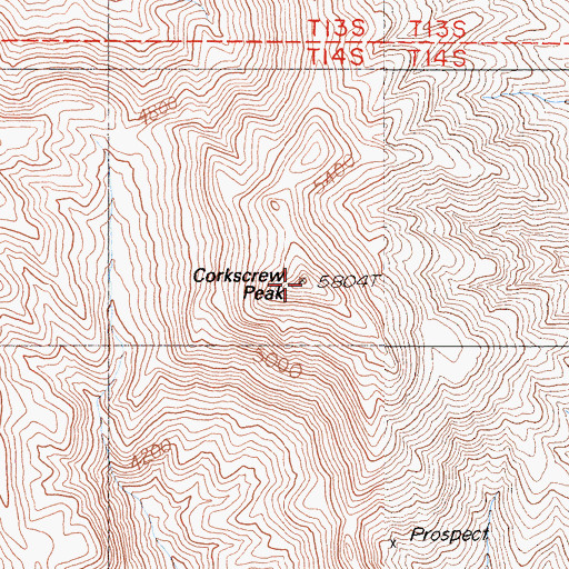 Topographic Map of Corkscrew Peak, CA