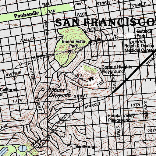 Topographic Map of Corona Heights Playground, CA