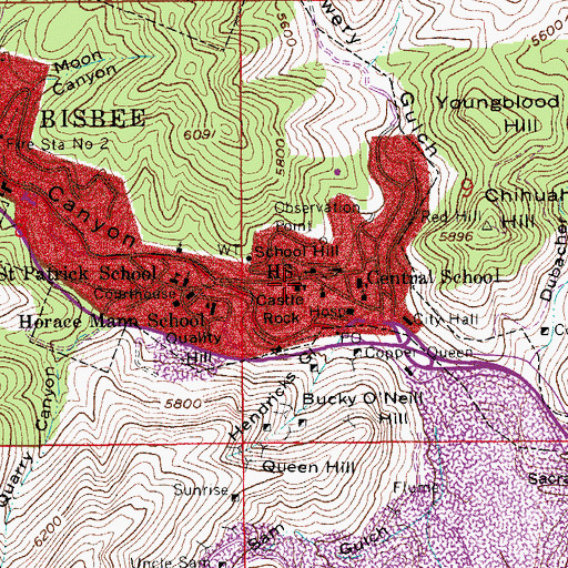 Topographic Map of Old Bisbee High School, AZ