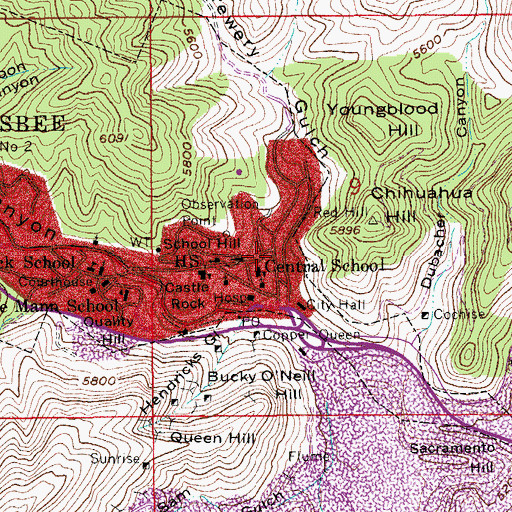 Topographic Map of Old City Park - Bisbee, AZ