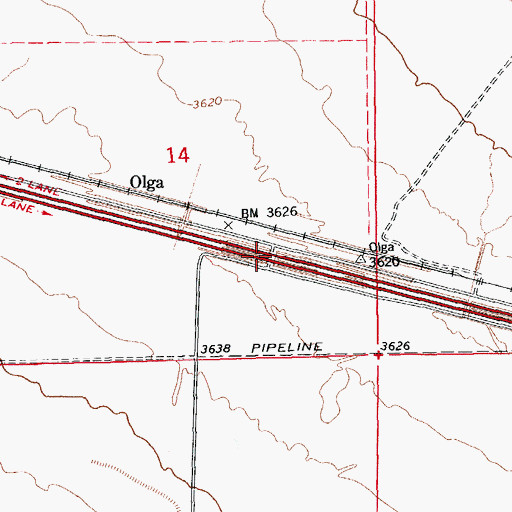 Topographic Map of Olga Overpass, AZ