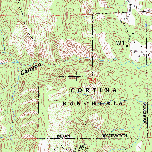 Topographic Map of Cortina Indian Rancheria, CA