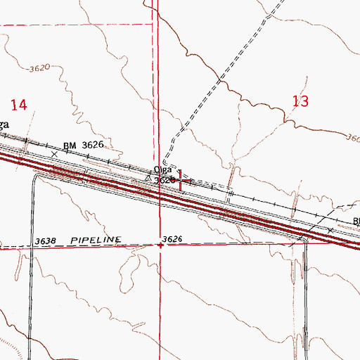 Topographic Map of Olga Railroad Station, AZ