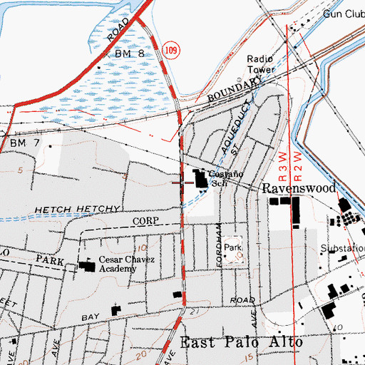 Topographic Map of Costano Elementary School, CA