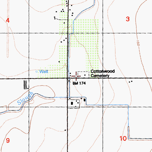 Topographic Map of Cottonwood Cemetery, CA