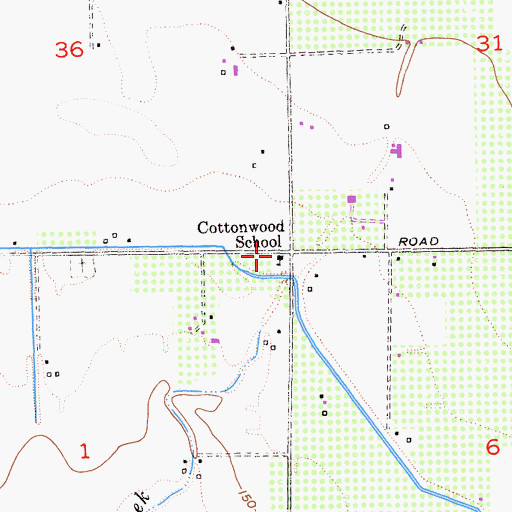 Topographic Map of Cottonwood School, CA