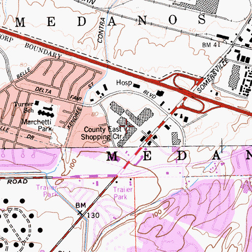 Topographic Map of County East Shopping Center, CA