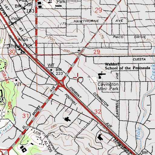 Topographic Map of Covington Elementary School, CA
