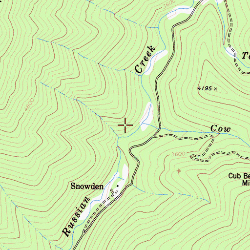 Topographic Map of Cow Creek, CA