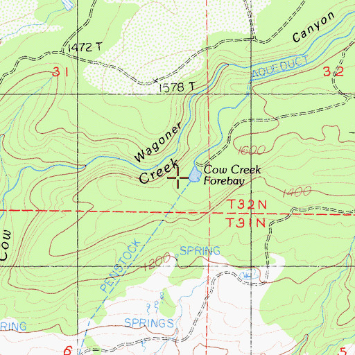 Topographic Map of Cow Creek Forebay, CA