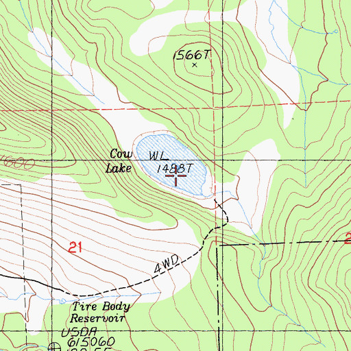 Topographic Map of Cow Lake, CA
