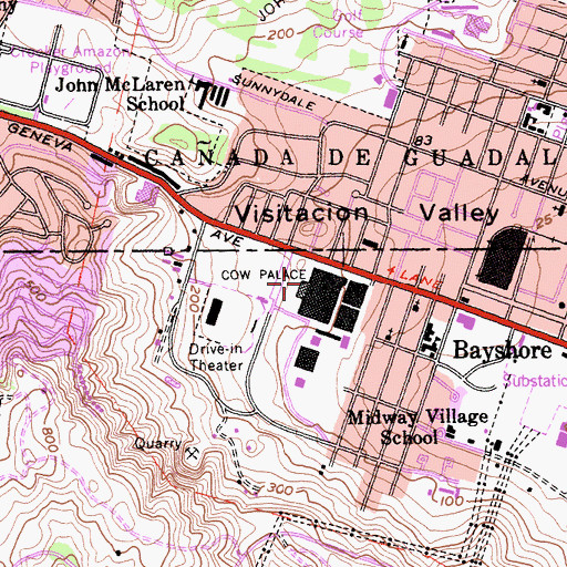 Topographic Map of Cow Palace, CA