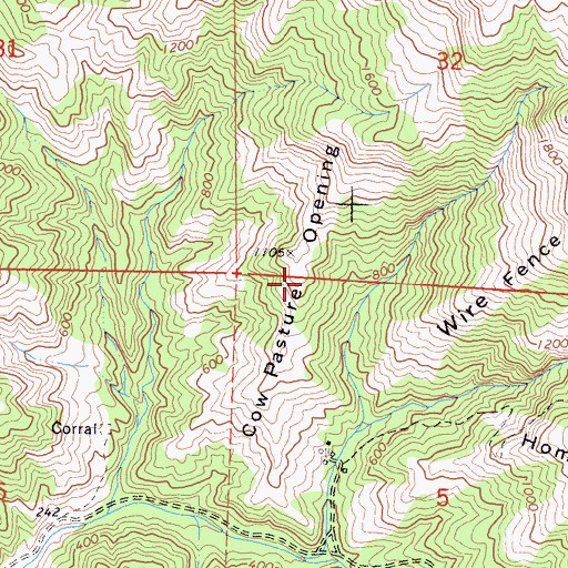 Topographic Map of Cow Pasture Opening, CA