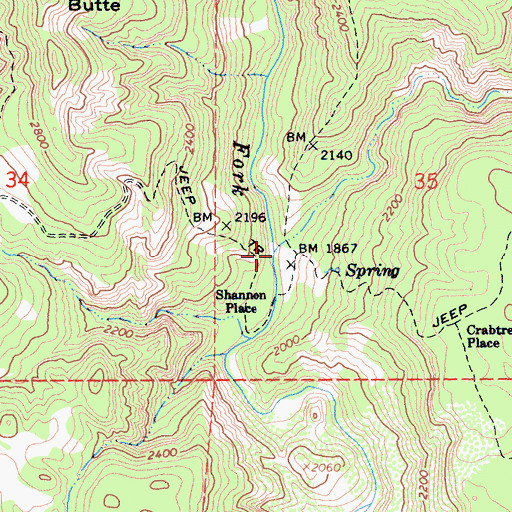 Topographic Map of Cox Creek, CA