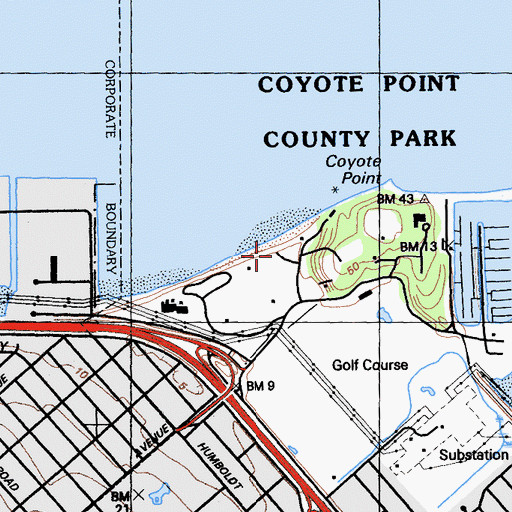 Topographic Map of Coyote Point County Park, CA
