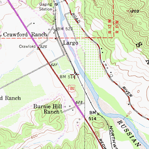 Topographic Map of Crawford Creek, CA