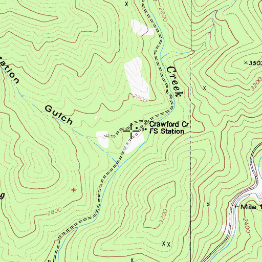 Topographic Map of Crawford Creek Forest Service Station, CA