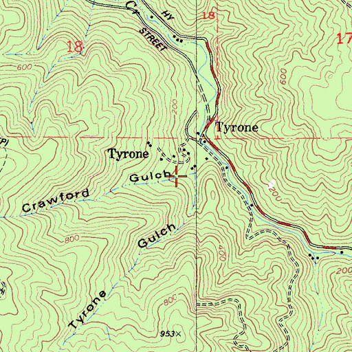 Topographic Map of Crawford Gulch, CA