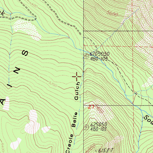 Topographic Map of Creole Belle Gulch, CA